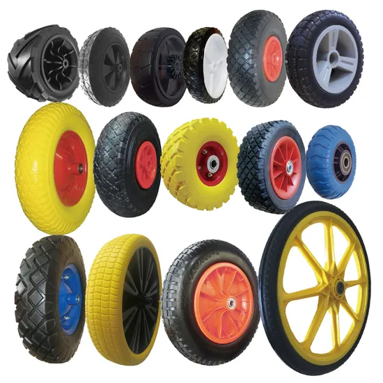Colourful Solid Rubber Polyurethane Foaming Flat Free PU Foam Trolley Wheelbarrow Wheel 3.50
